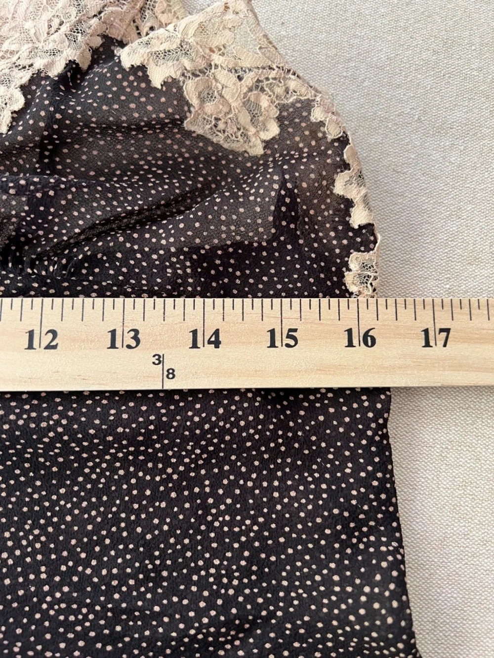 Elle Macpherson Intimates 100% Silk Black Polka Dot Lace Chemise Slip Size Large